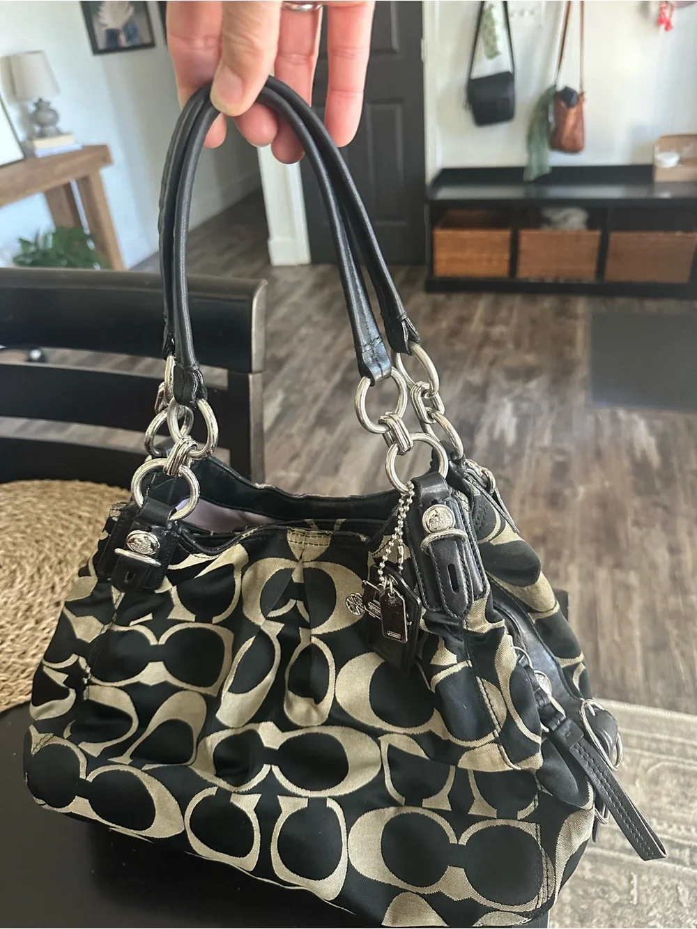 Coach Signature Maggie/Mia Shoulder Bag 16714 Black Khaki
